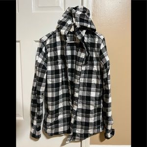 American Eagle Flannel Hooded Shirt Button Up White/Black Mens Medium